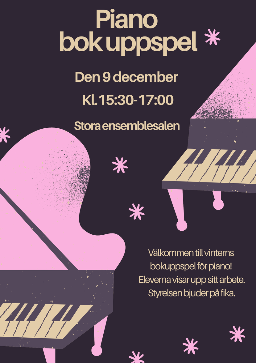 Affisch för bokuppspel piano 2025-12-09